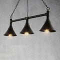 Decorbites industrial conical 3-head black hanging ceiling light with black metal shades and exposed filament bulbs for restaurants