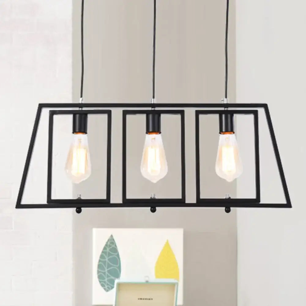 Industrial black metal hanging pendant trapezoid frame kitchen light