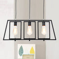 Industrial black metal hanging pendant trapezoid frame kitchen light
