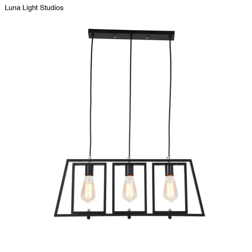 Industrial black metal hanging pendant trapezoid frame kitchen light