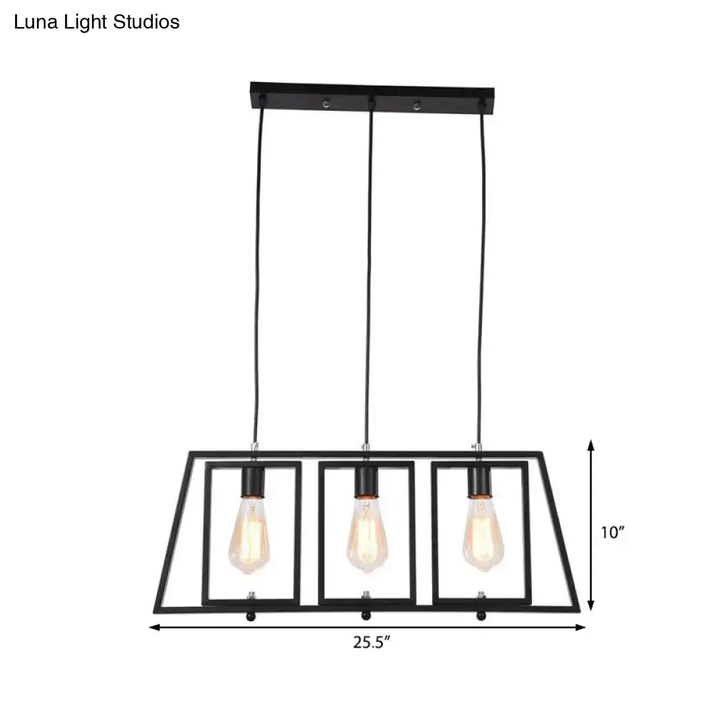 Industrial black metal hanging pendant trapezoid frame kitchen light