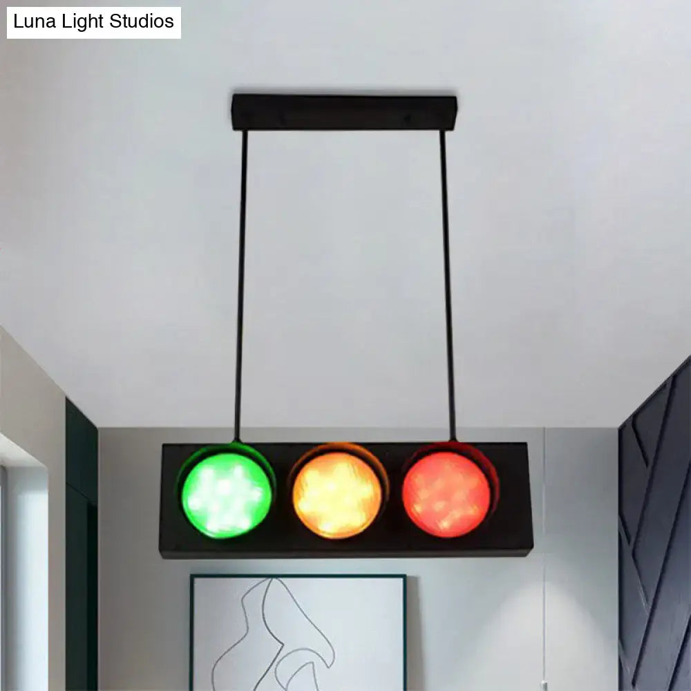 Industrial black metal island light traffic light for living room