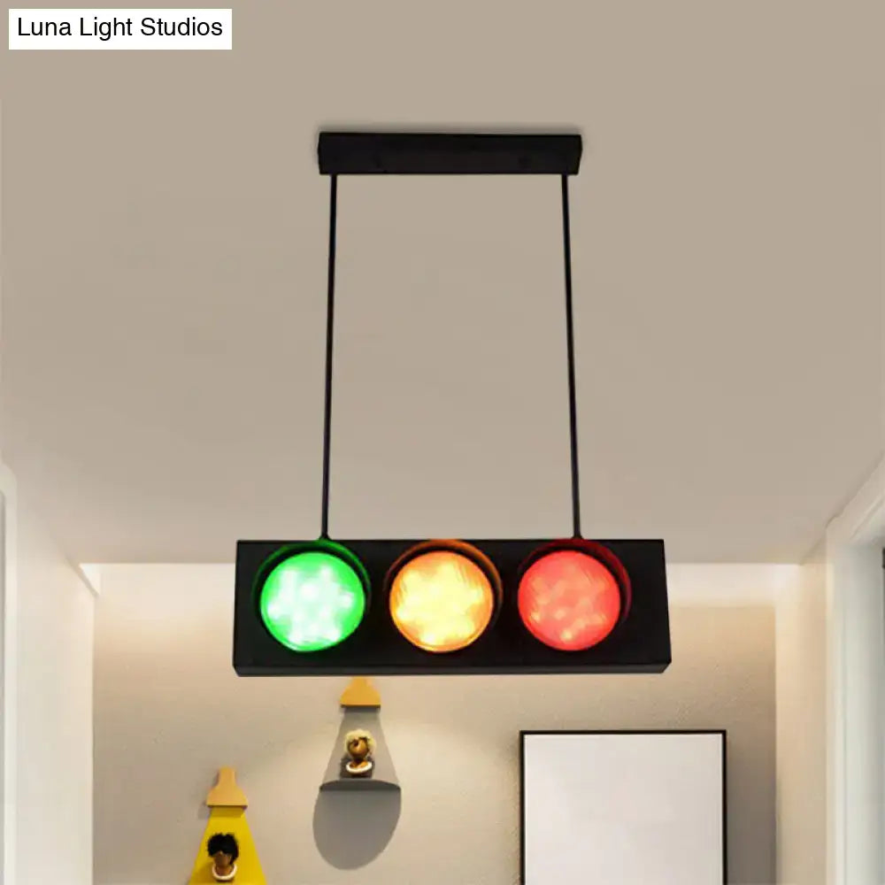 Industrial black metal island light traffic light for living room