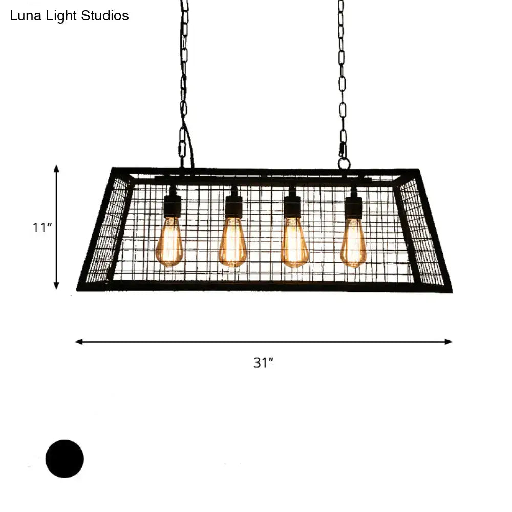 Industrial black metal island pendant lamp kitchen cage light