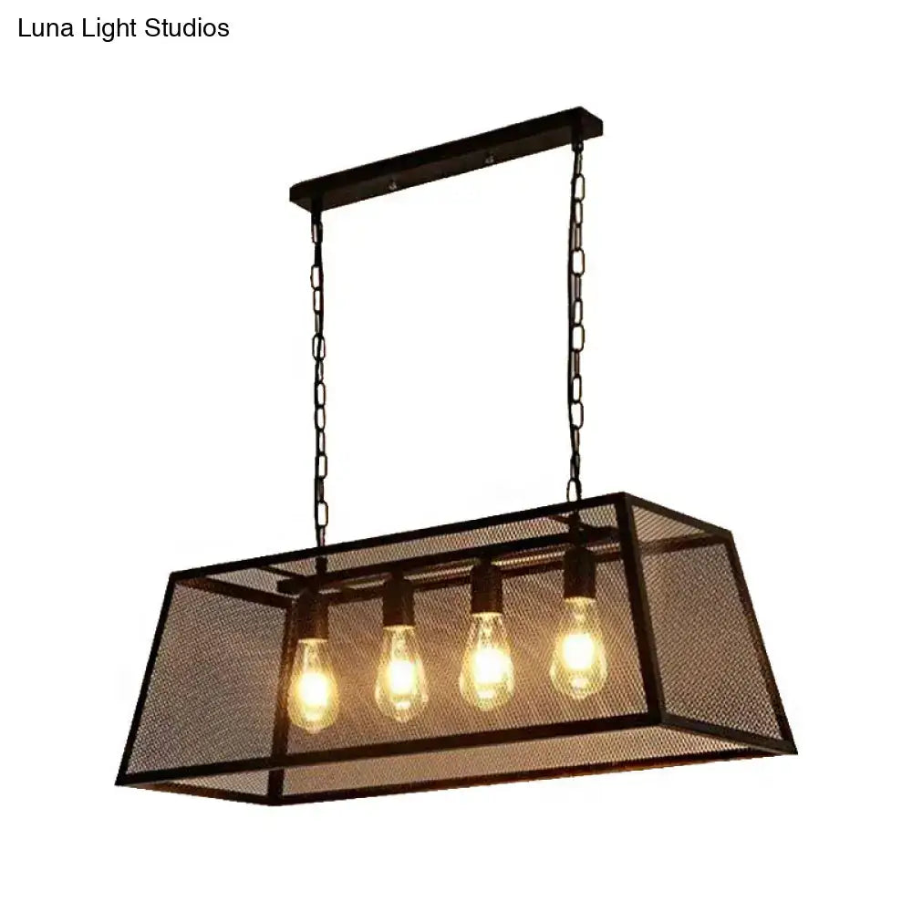 Industrial black metal mesh pendant light fixture dining room