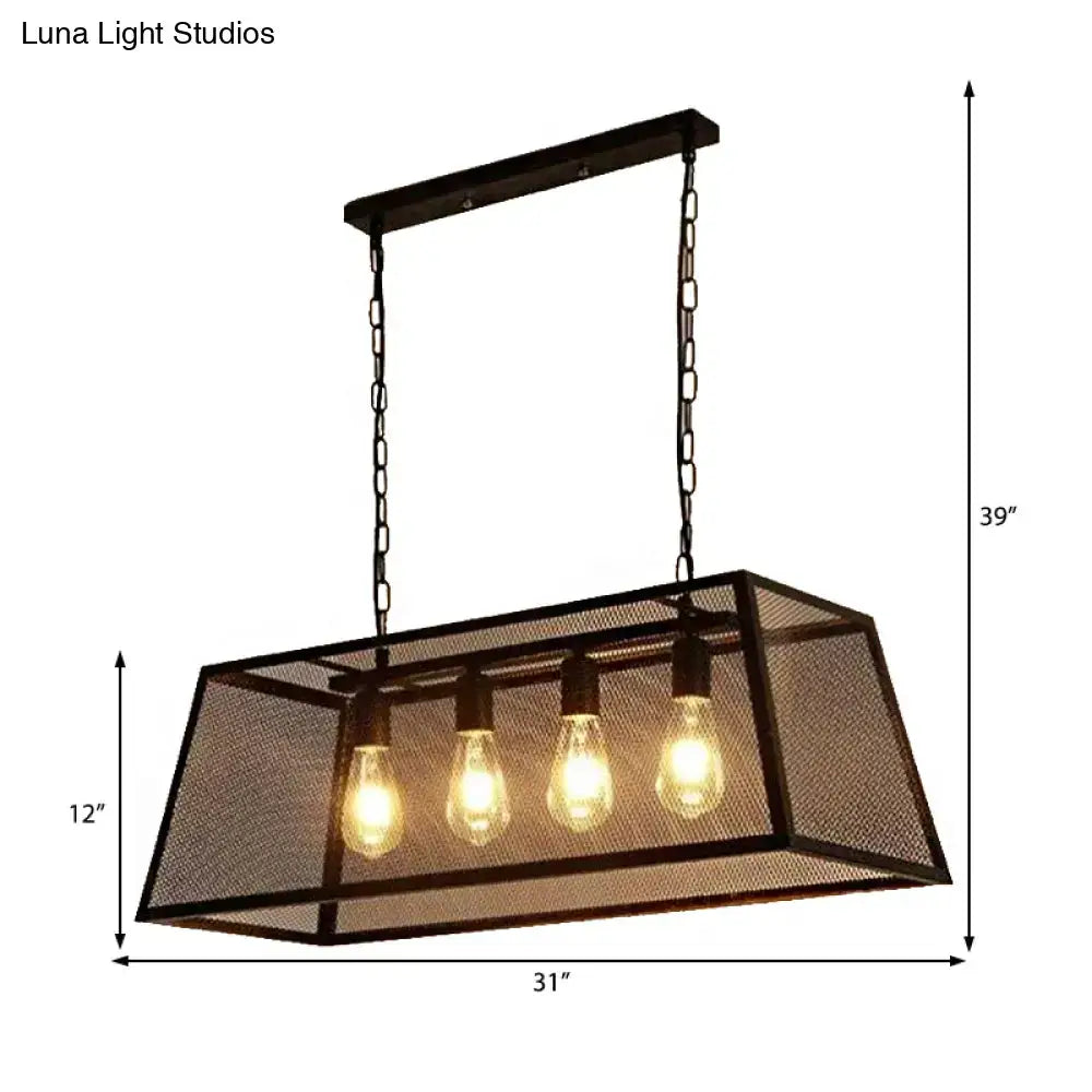 Industrial black metal mesh pendant light fixture dining room