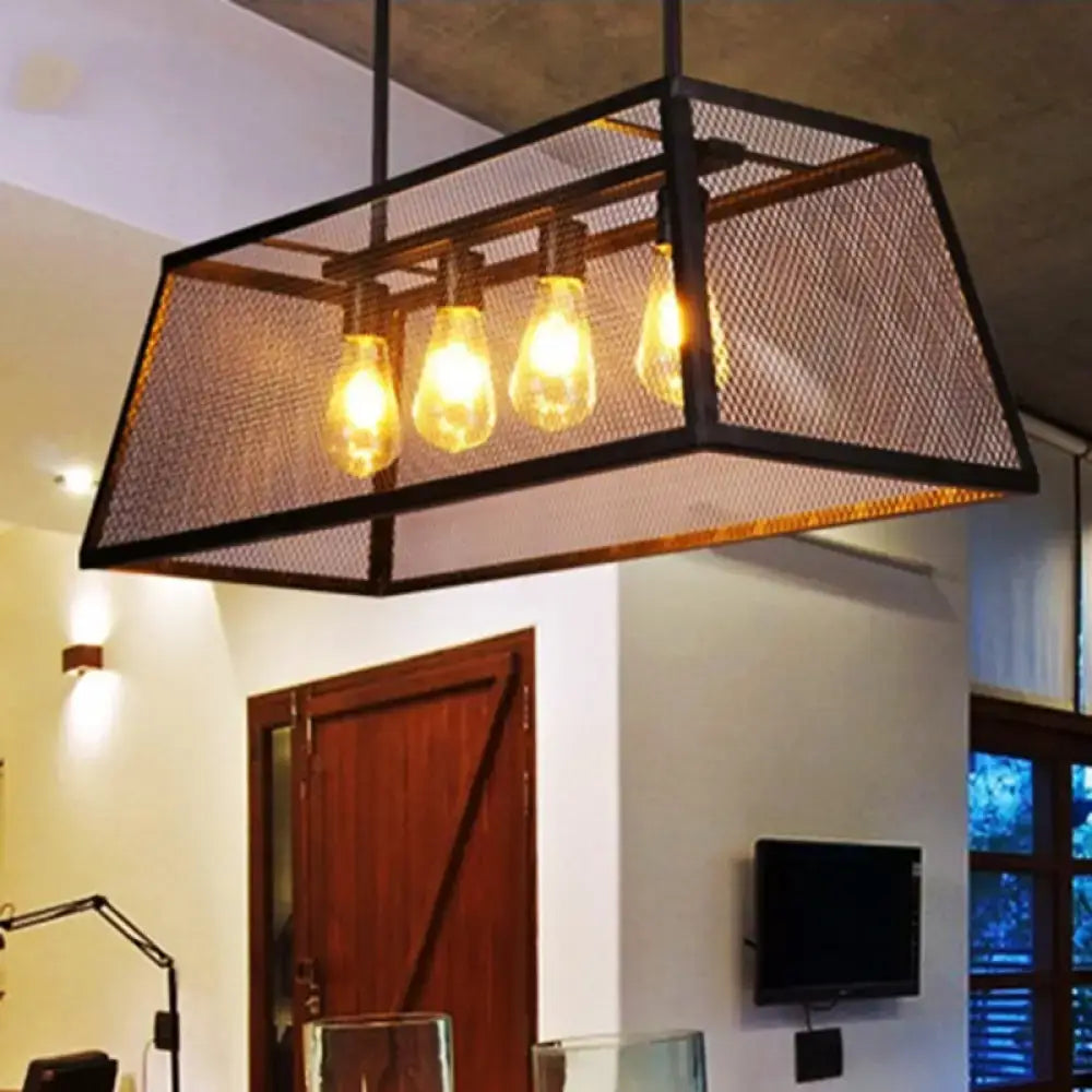 Industrial black metal mesh pendant light fixture dining room