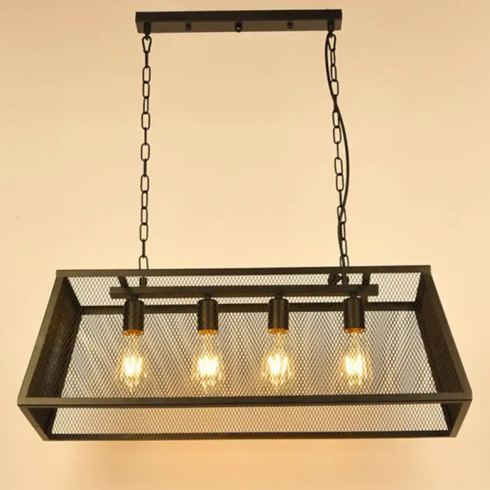 Industrial black metal mesh pendant light fixture dining room