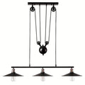 Industrial black metal pulley pendant light – kitchen island set of 3