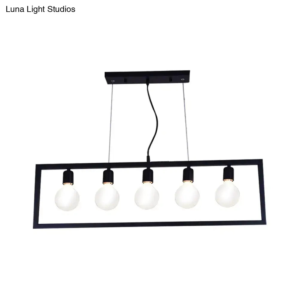 Industrial black metal rectangular pendant light dining room 3 bulbs