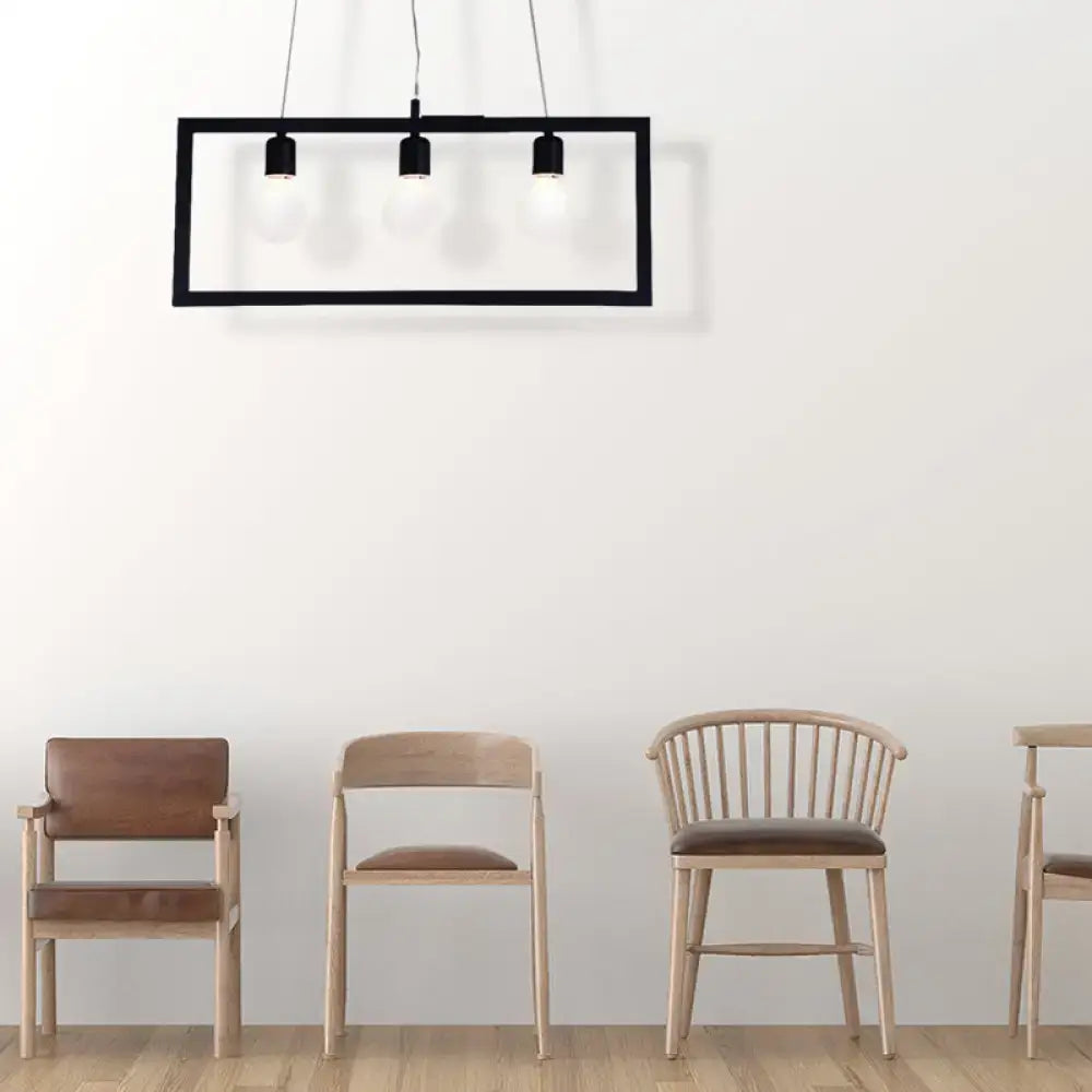 Industrial black metal rectangular pendant light dining room 3 bulbs