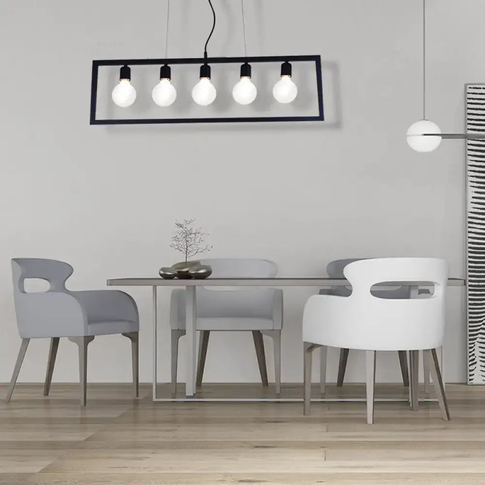 Industrial black metal rectangular pendant light dining room 3 bulbs