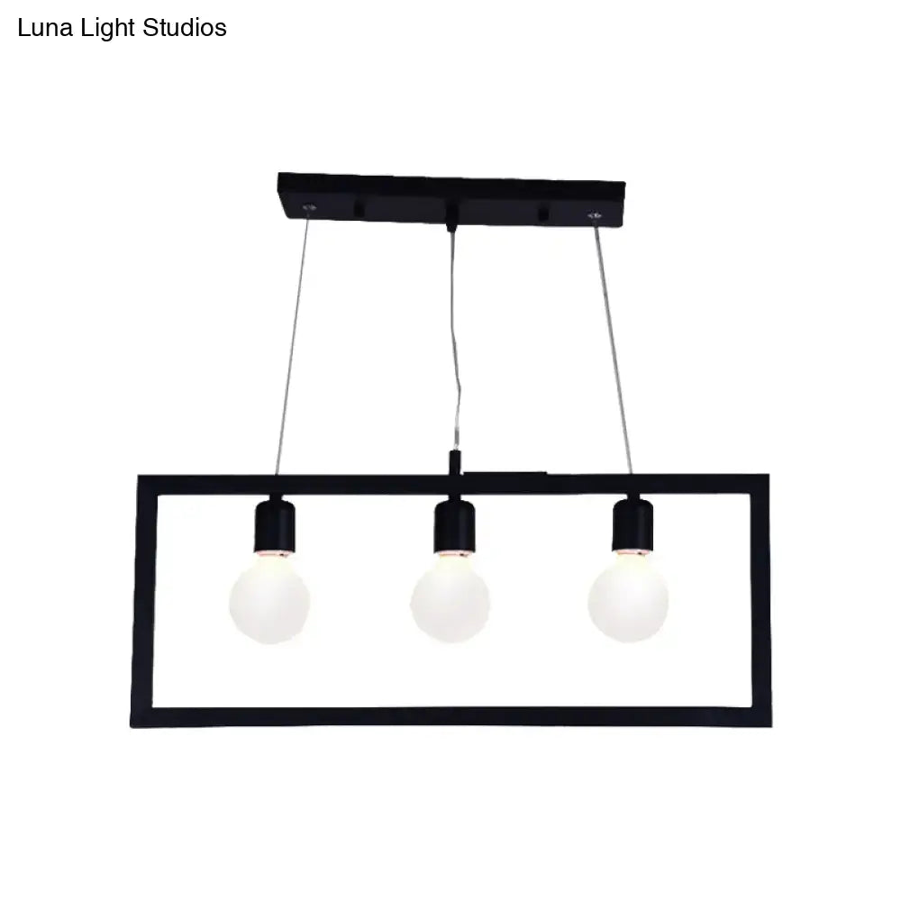 Industrial black metal rectangular pendant light dining room 3 bulbs