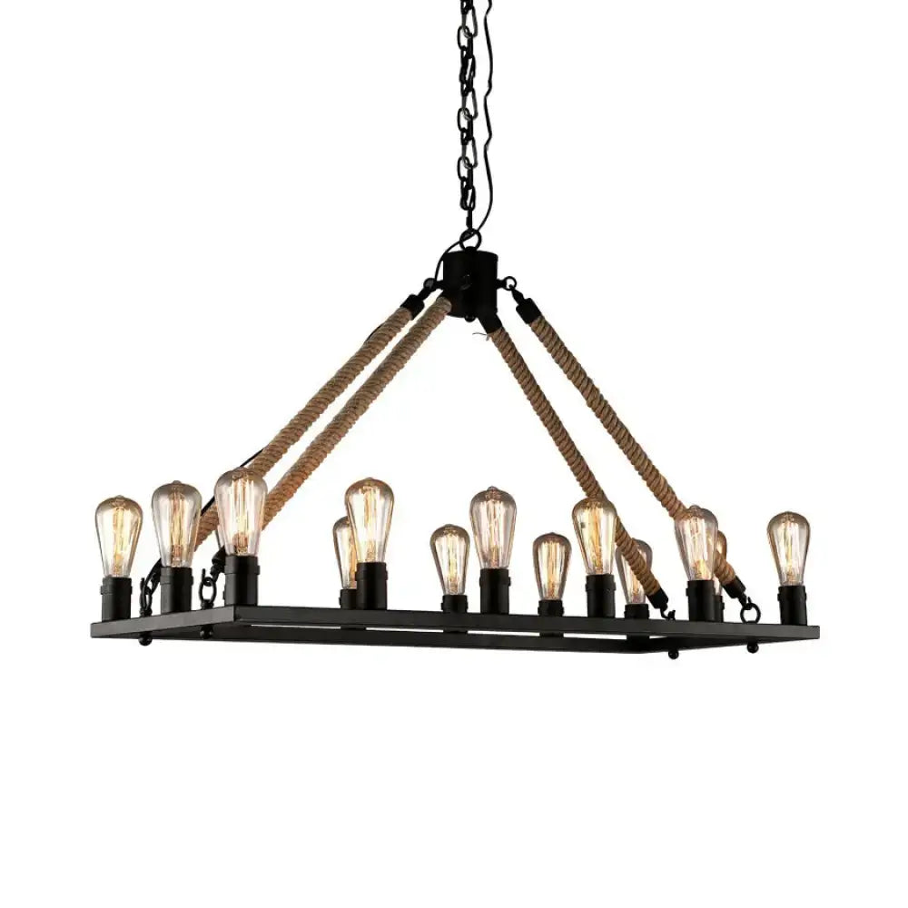 Industrial black metal rope island lighting – dining room lamp