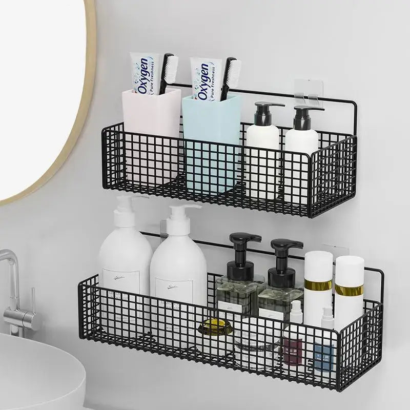 Industrial black metal two tier bathroom storage shelf – bathroom