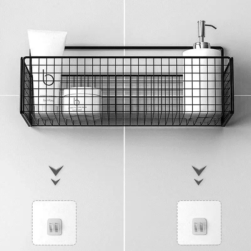 Industrial black metal two tier bathroom storage shelf – bathroom