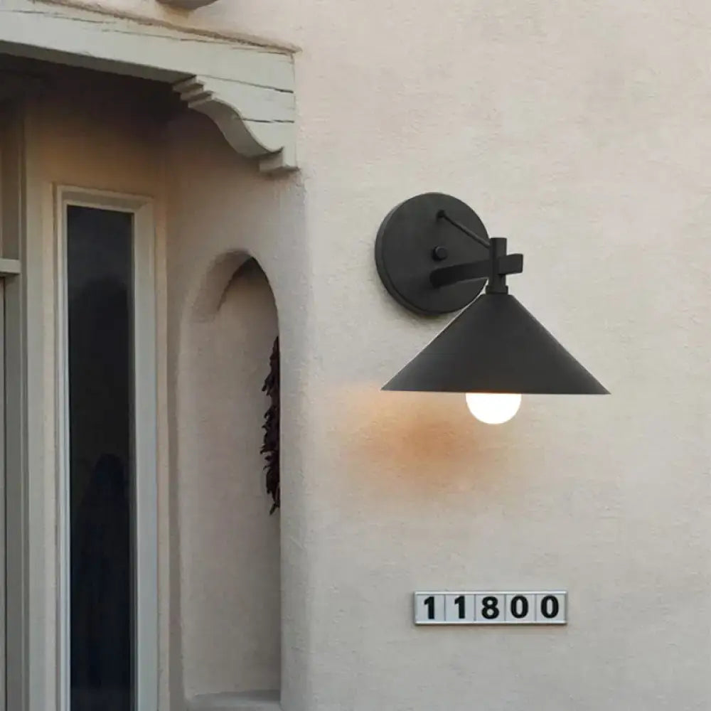 Industrial black metal wall hanging light – bedroom cone sconce