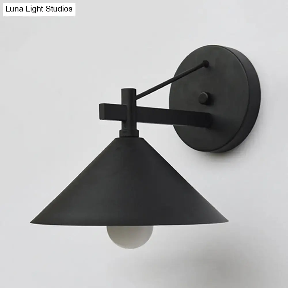 Industrial black metal wall hanging light – bedroom cone sconce