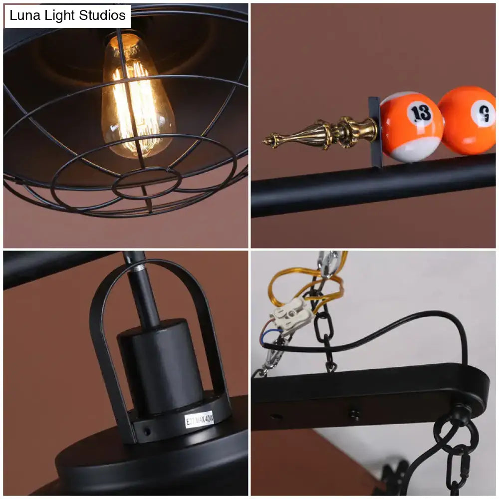 Industrial black metal wire frame island light billiard room pendant