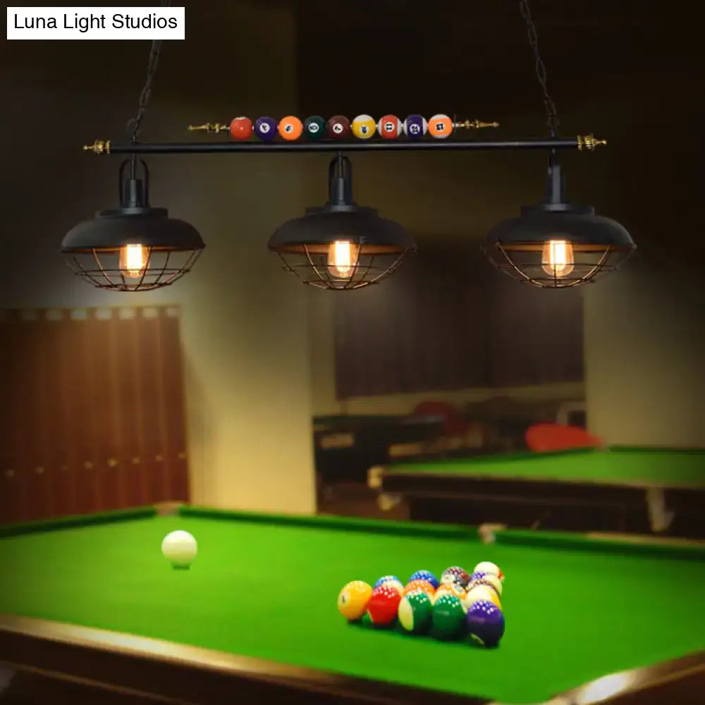 Industrial black metal wire frame island light billiard room pendant
