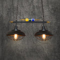 Decorbites industrial metal wire frame island light with black finish brass accents and vintage bulbs for billiard room