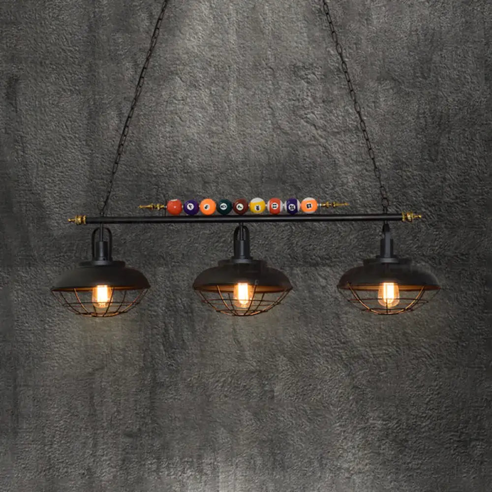 Industrial black metal wire frame island light billiard room pendant