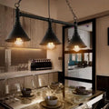 Decorbites antique style 3-head metallic island pendant lamp in black metal with chain cord and exposed bulbs for kitchen use
