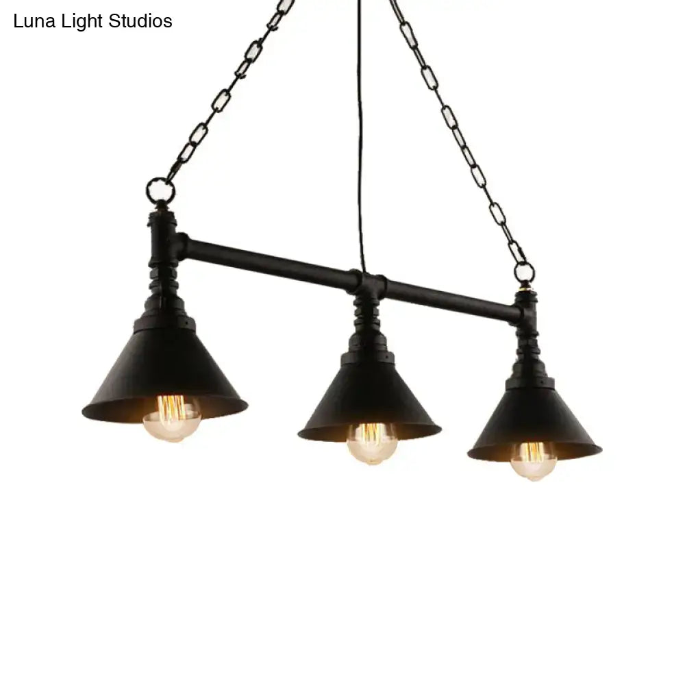 DecorBites™ Antique Style 3-Head Metallic Island Pendant Lamp with Cone Shade - Kitchen Light Fixture