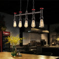 Decorbites industrial 5-head black iron pipe ceiling light with exposed bulbs red valve caps and adjustable chain cord length