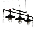 Industrial black pipe chandelier with red valve caps dining room light