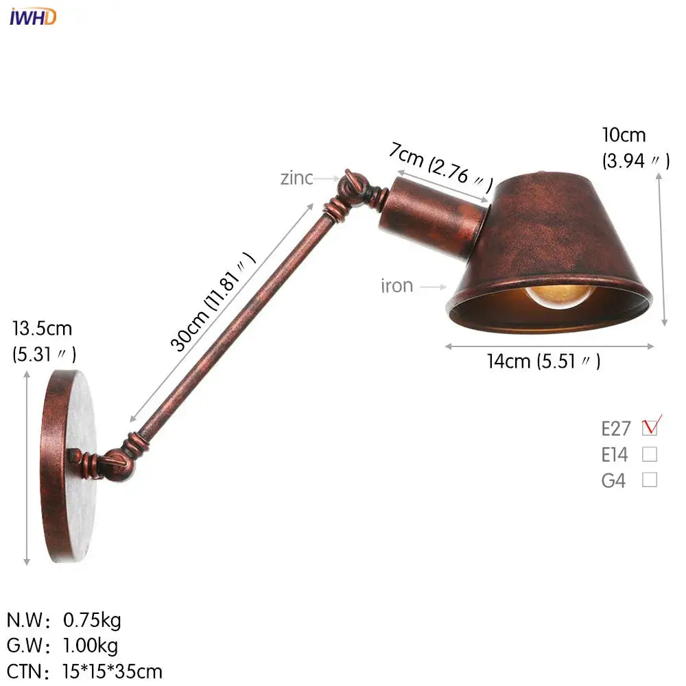 Industrial black swing arm wall light bedroom vintage sconce