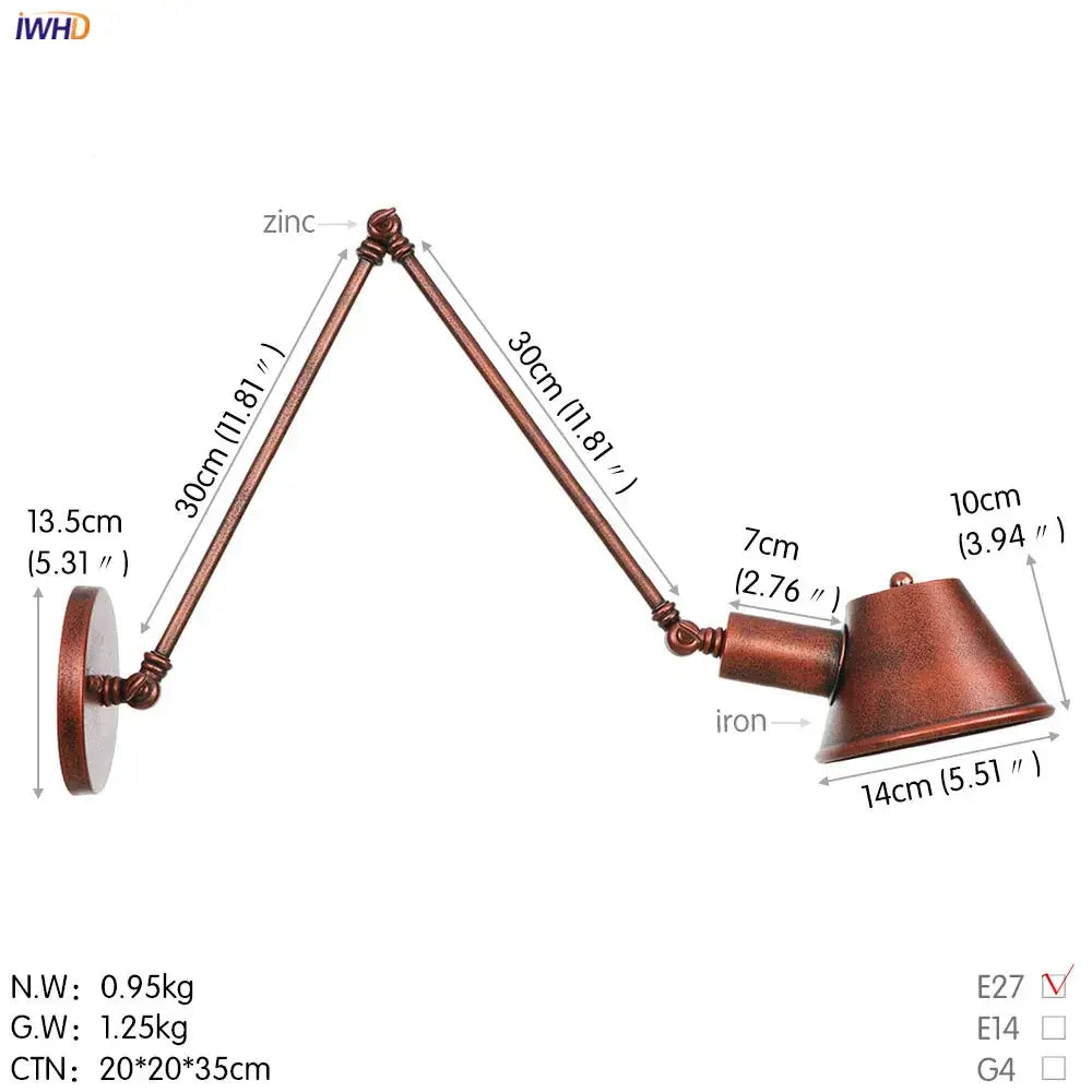 Industrial black swing arm wall light bedroom vintage sconce