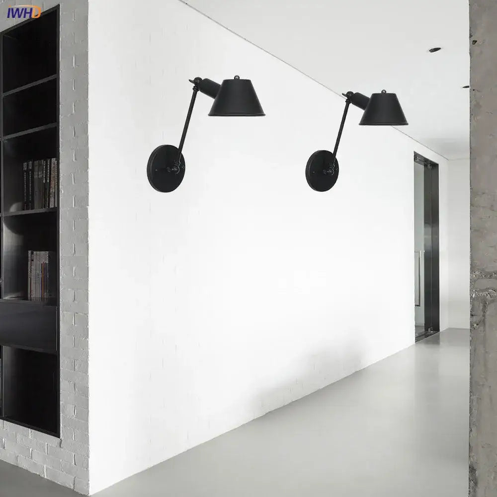 Industrial black swing arm wall light bedroom vintage sconce