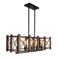 Industrial black wood 5-light island pendant with black metal frame and wooden beams featuring e26 e27 bulbs