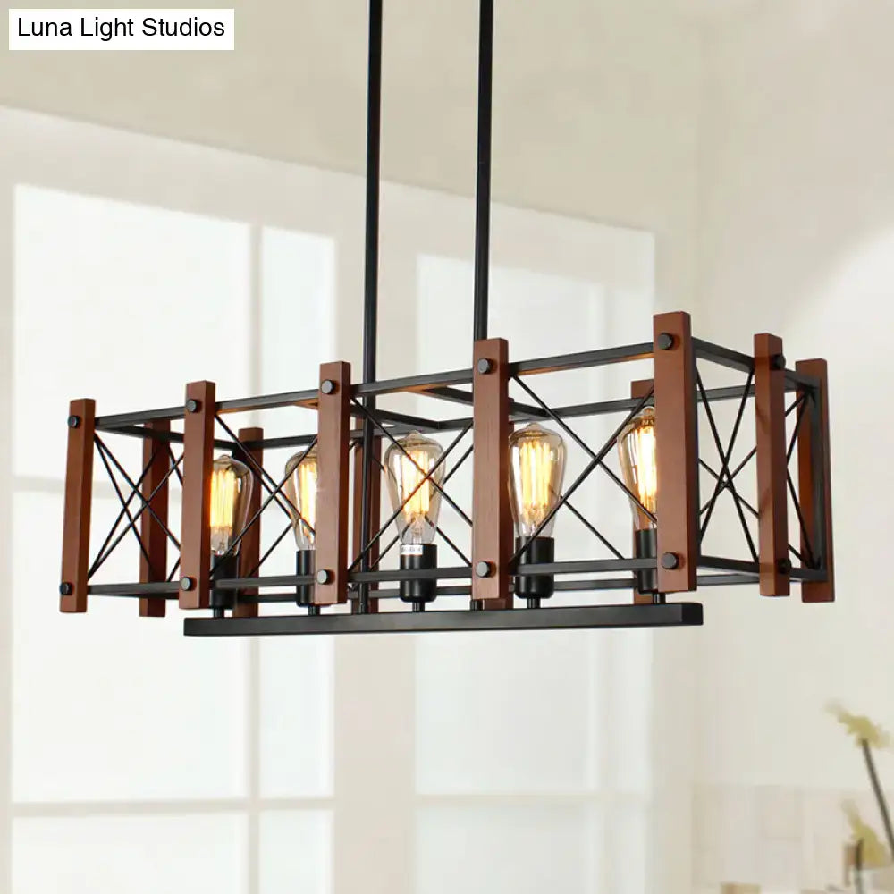 Industrial black wood 5-light island pendant – kitchen e26 e27 light