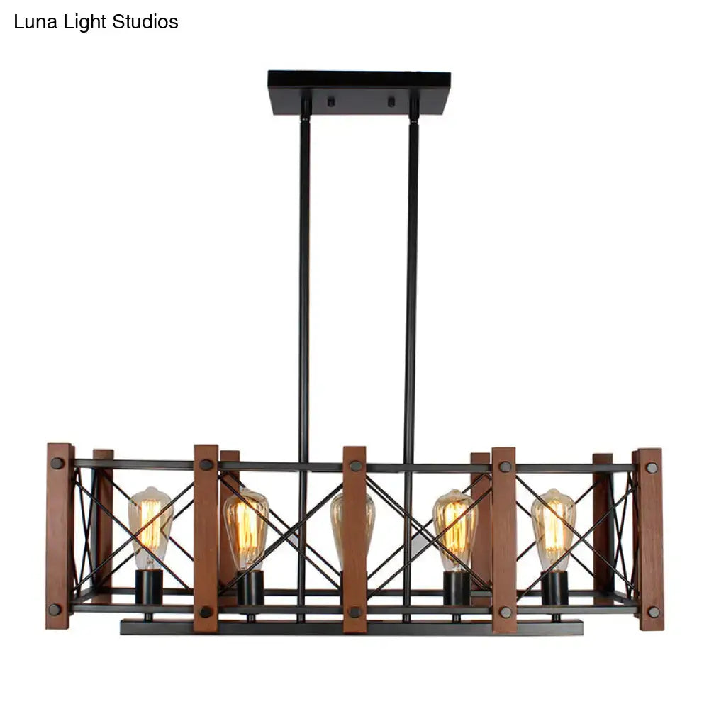 Industrial black wood 5-light island pendant – kitchen e26 e27 light