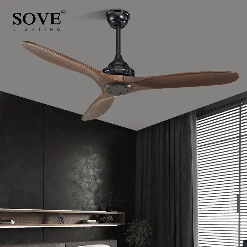 Industrial black wood ceiling fan living room remote control dc