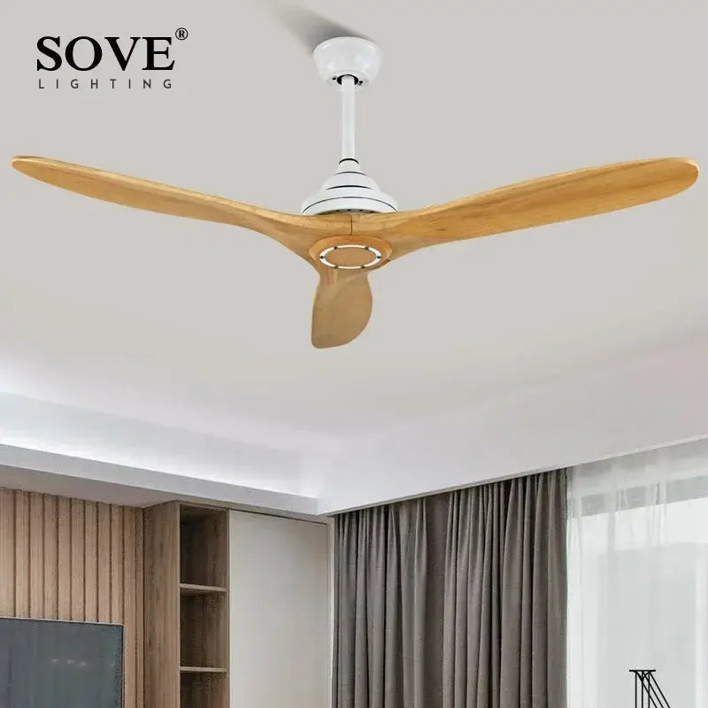 Industrial black wood ceiling fan living room remote control dc
