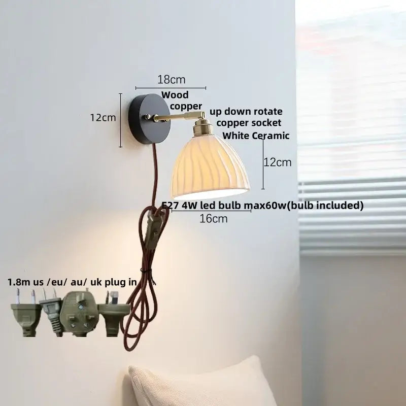 Industrial black wood led wall sconce with brass accent stair light