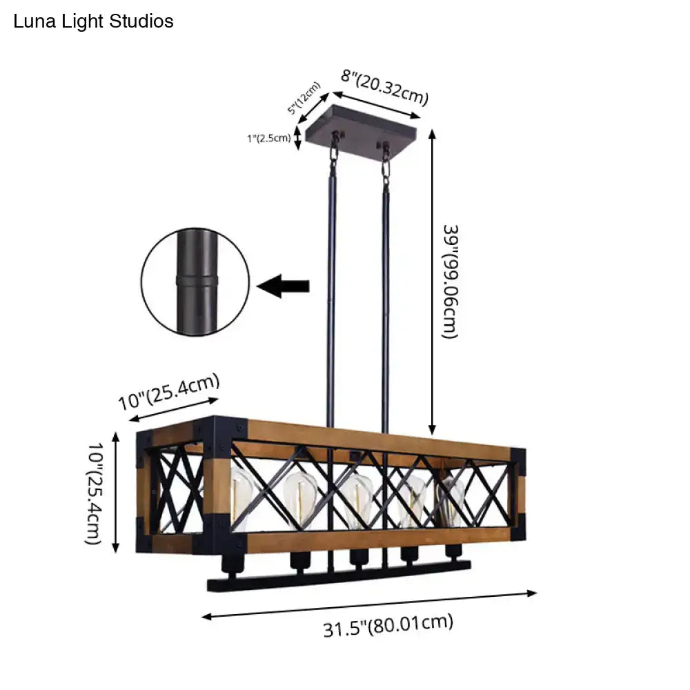 Industrial black wood rectangular island chandelier kitchen light