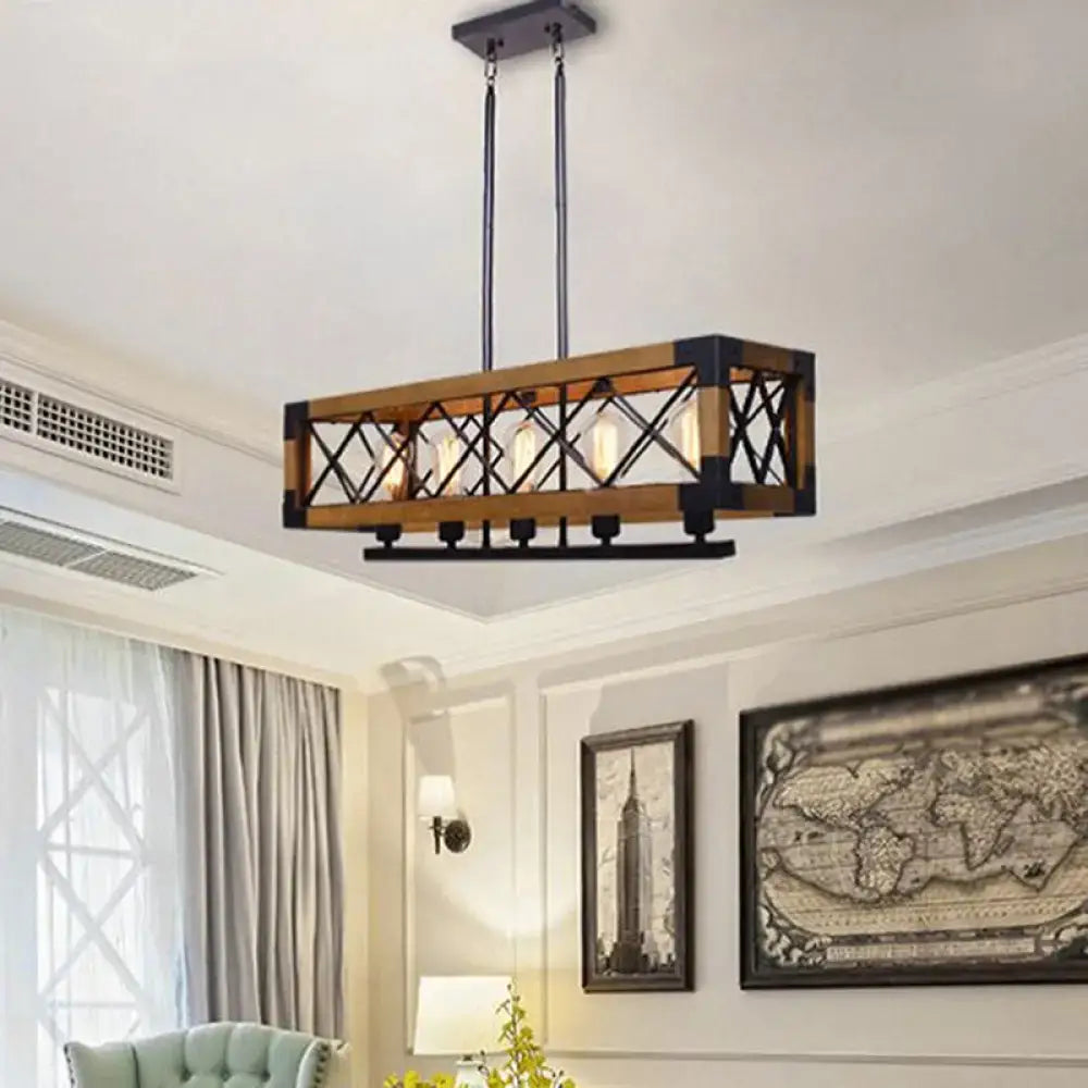 Industrial black wood rectangular island chandelier kitchen light