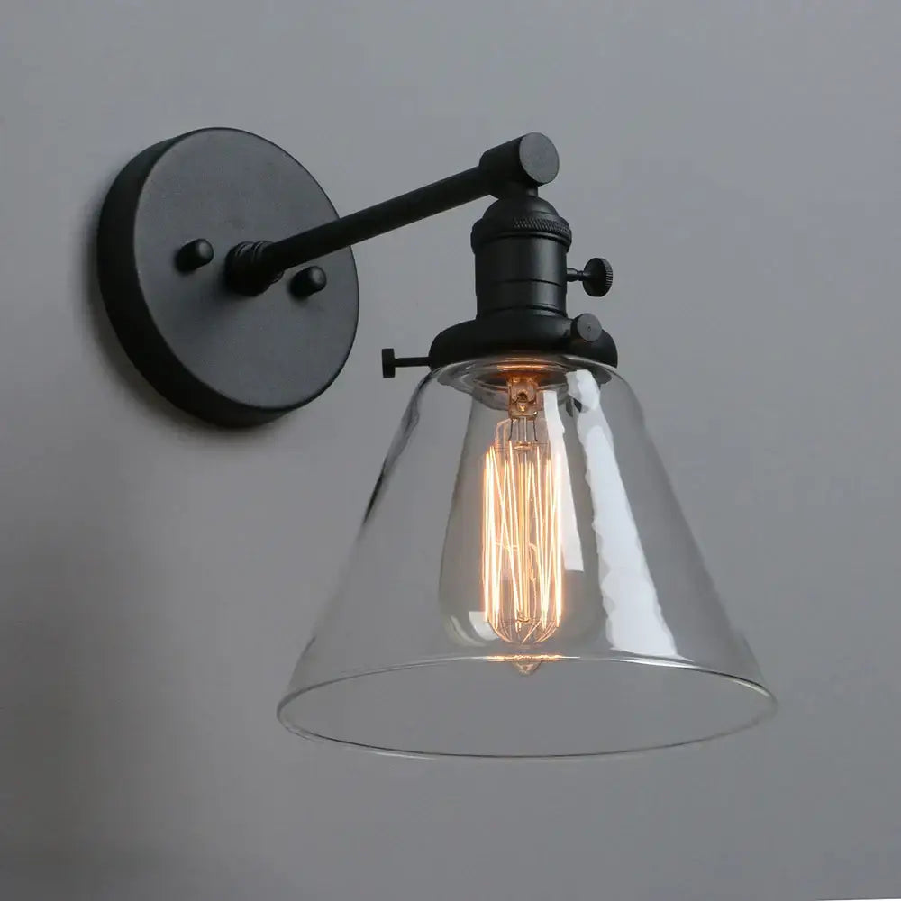 Industrial black wrought iron wall sconce – kitchen glass lamp