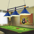 Industrial blue & black billiard ball cone shade ceiling pendant game room