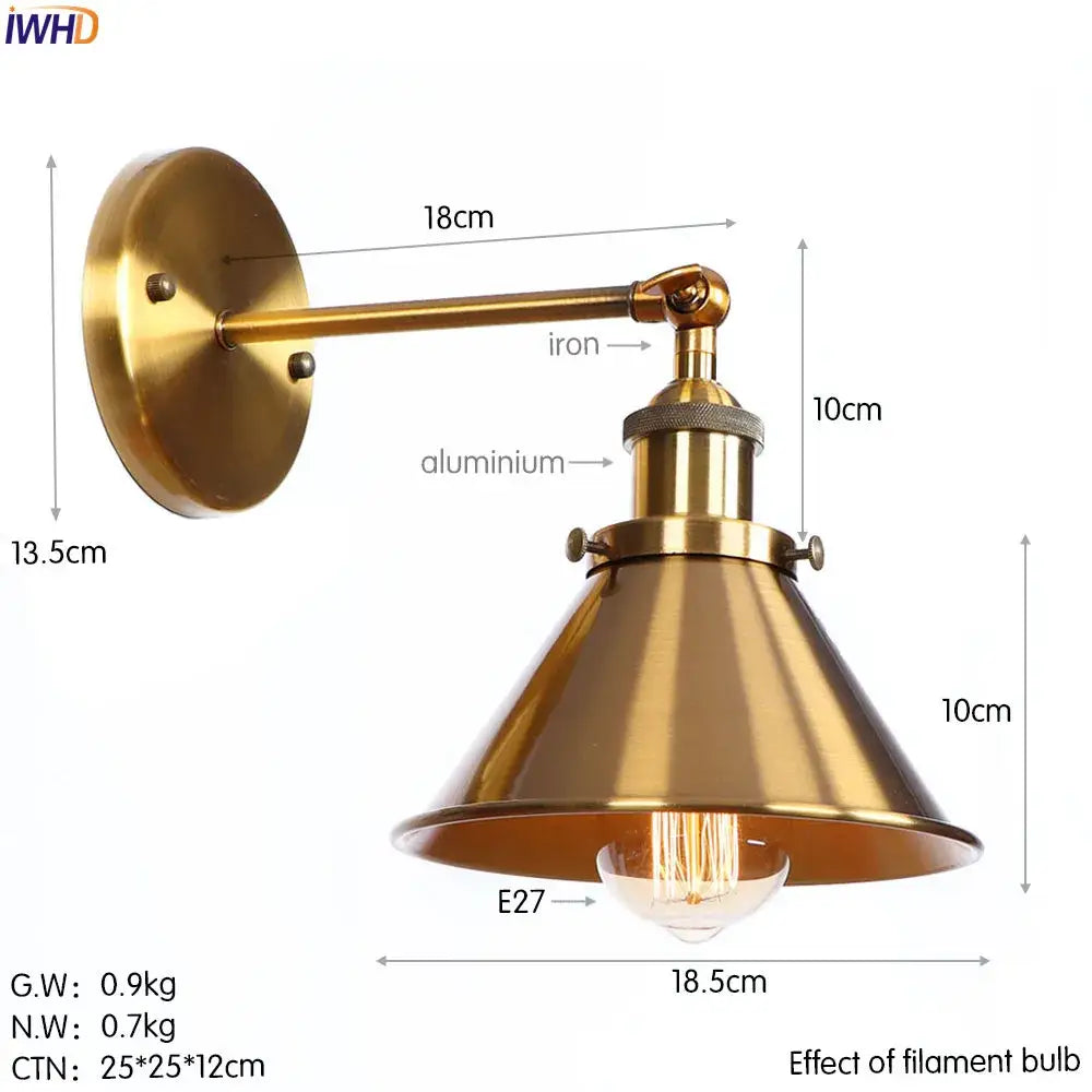 Industrial brass edison wall light bathroom adjustable sconce