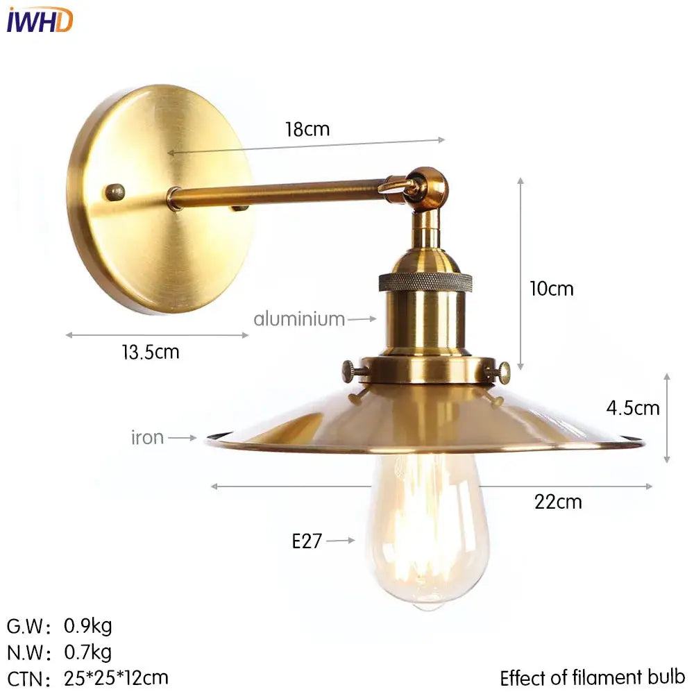 Industrial brass edison wall light bathroom adjustable sconce