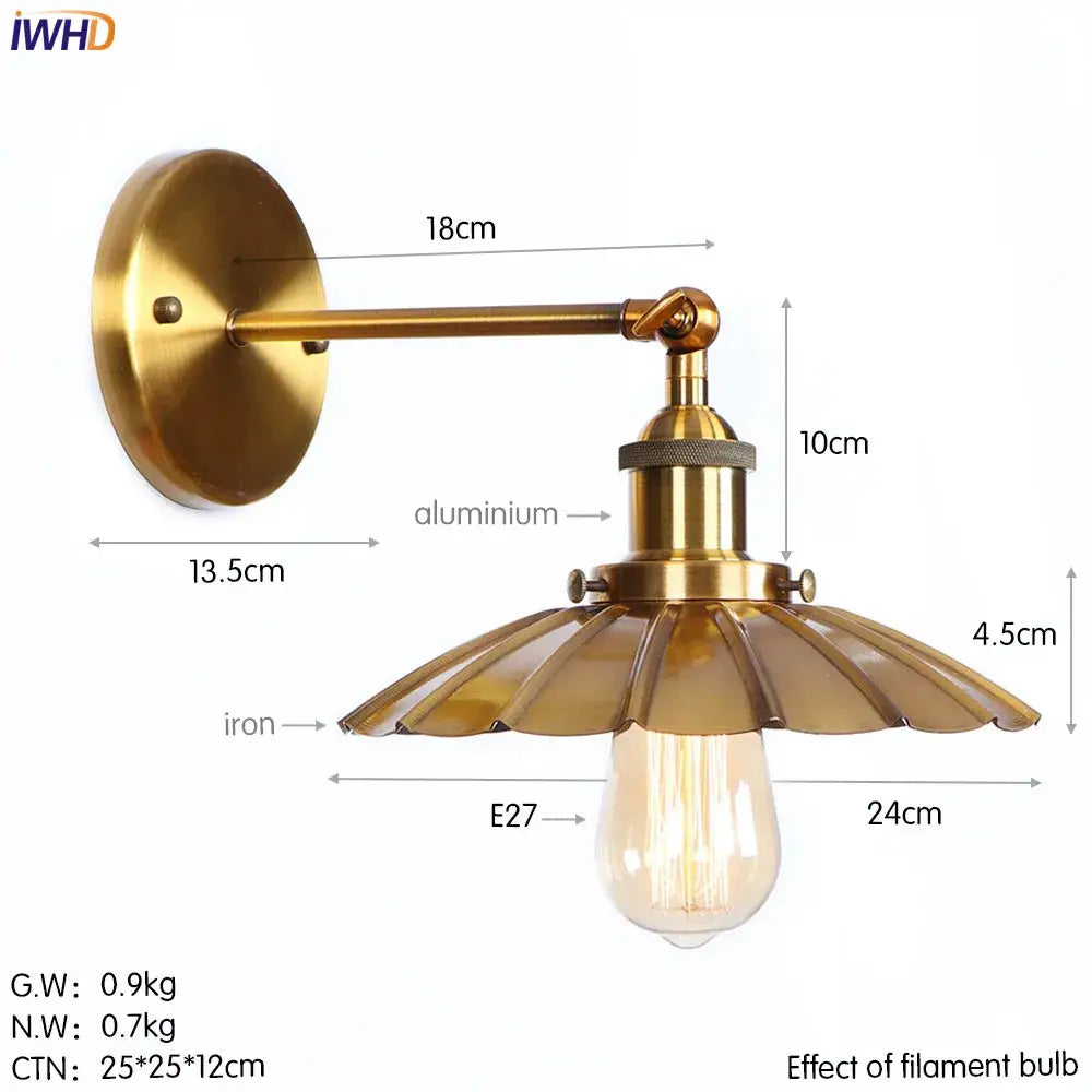 Industrial brass edison wall light bathroom adjustable sconce