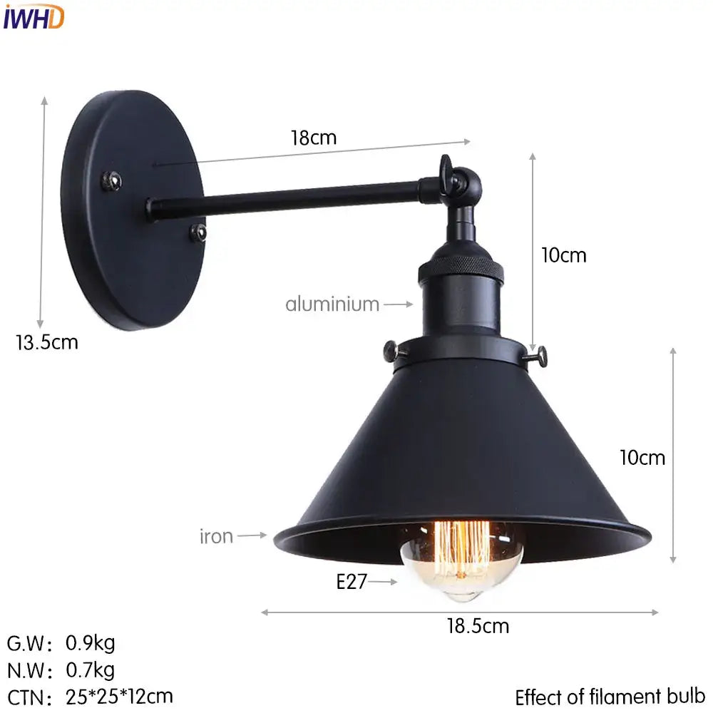 Industrial brass edison wall light bathroom adjustable sconce