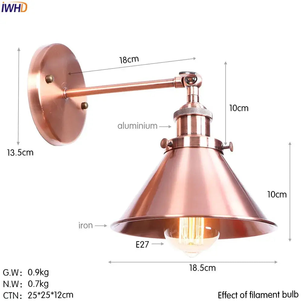 Industrial brass edison wall light bathroom adjustable sconce