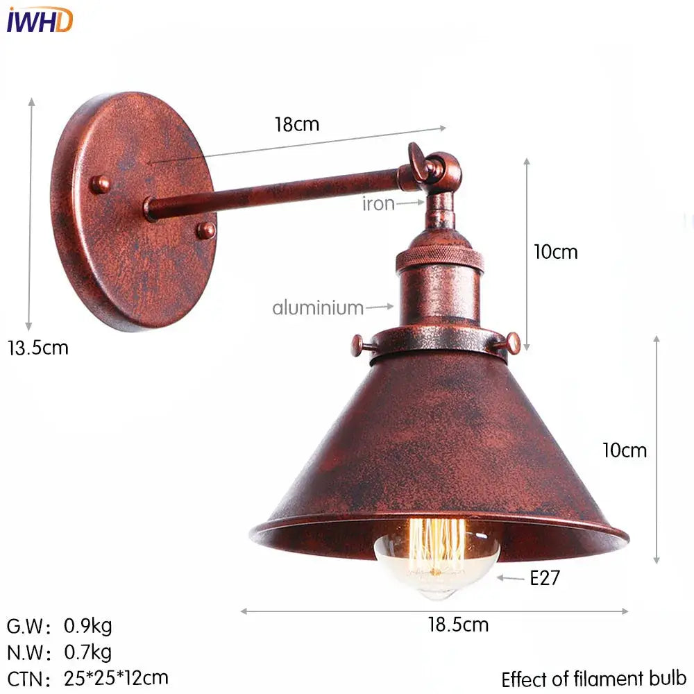 Industrial brass edison wall light bathroom adjustable sconce