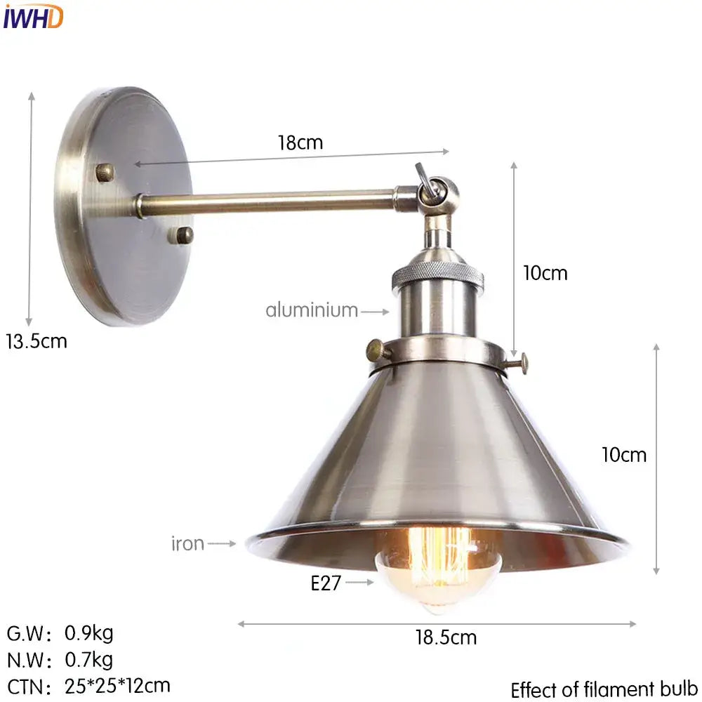 Industrial brass edison wall light bathroom adjustable sconce